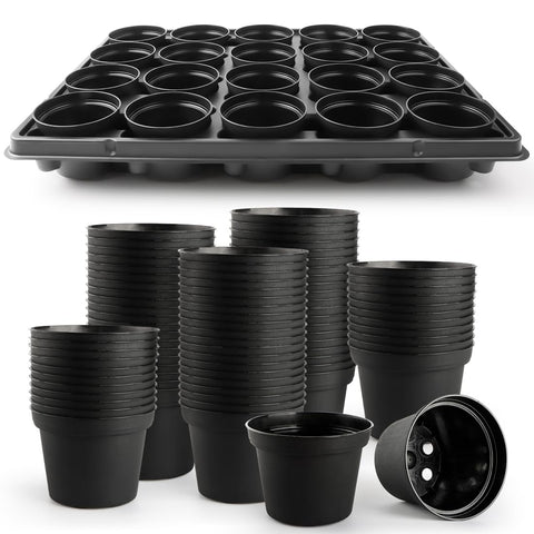 RooTrimmer 3-inch plastic pots stacked for easy storage and reuse.