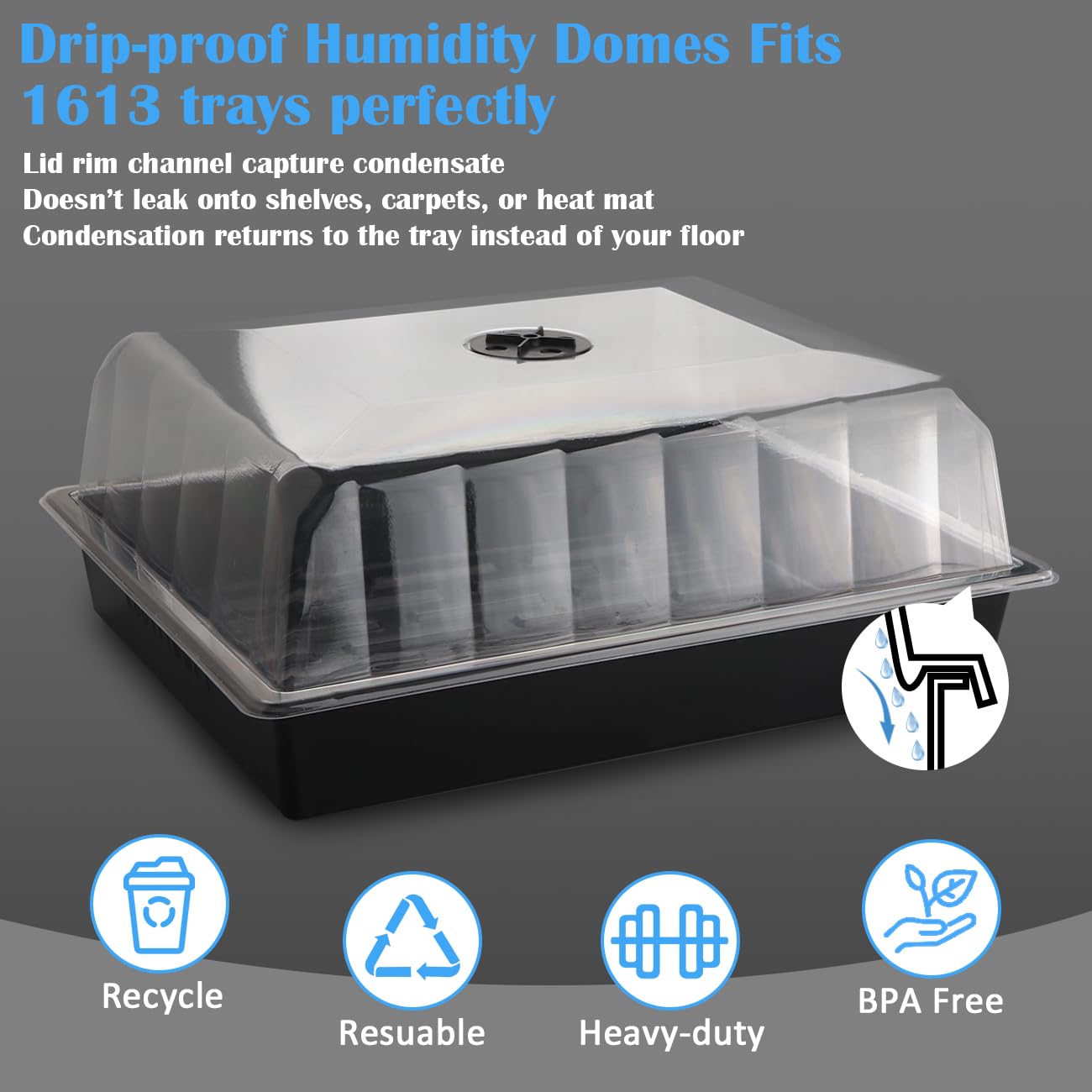 RooTrimmer 4-inch humidity dome creates a stable moist environment for sprouts.