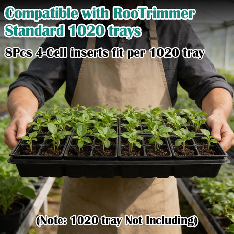 RooTrimmer 4-cell seed tray with air pruning slots encourages strong roots.
