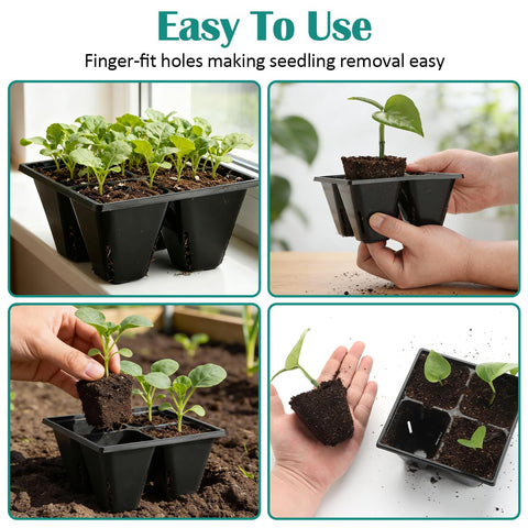 RooTrimmer 4-cell seed tray enables easy transplant without tools.