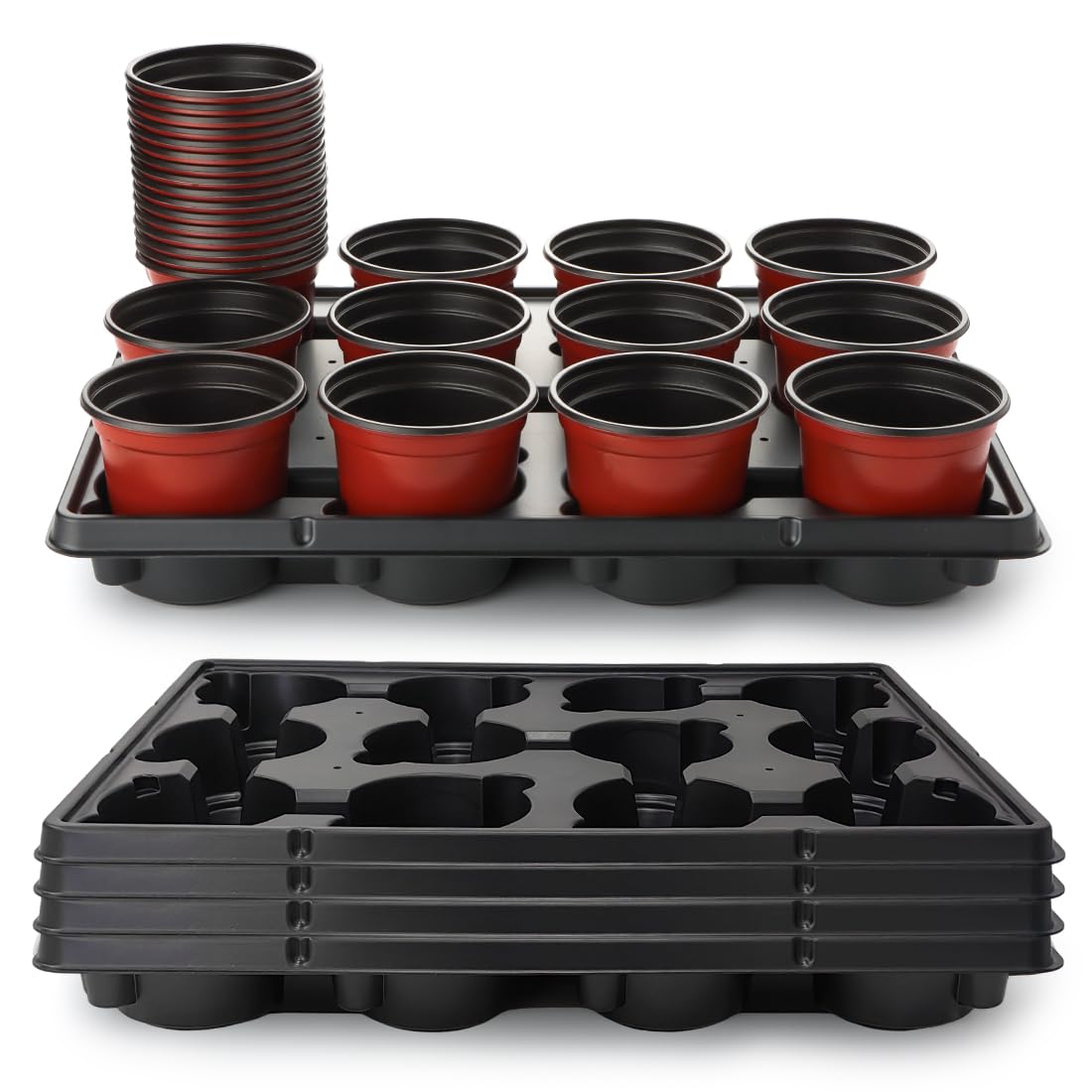 RooTrimmer 4in round nursery pots with tray for organized seed starting and easy transport