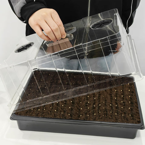 RooTrimmer clear humidity domes with adjustable vents for airflow control