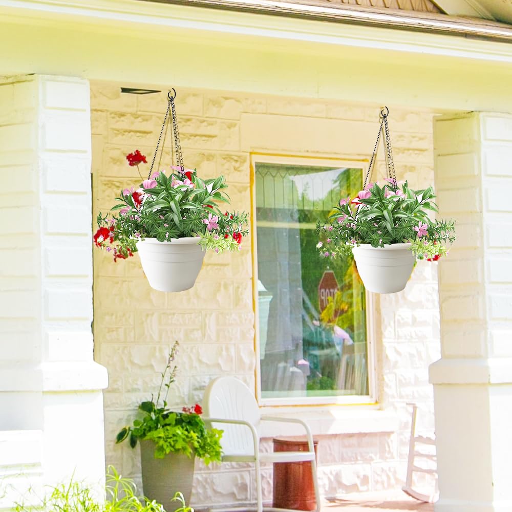 RooTrimmer five-pack white planters provide lightweight containers for versatile patio décor.