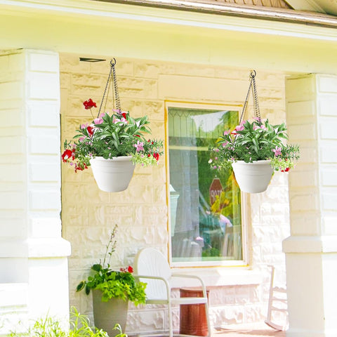 RooTrimmer five-pack white planters provide lightweight containers for versatile patio décor.