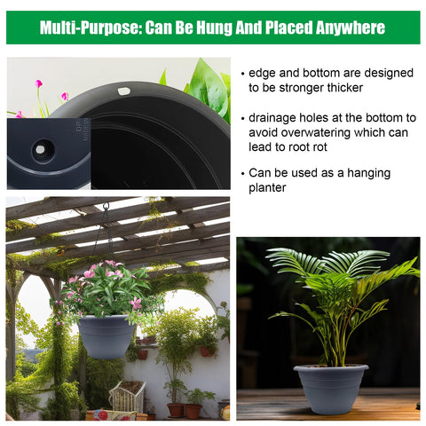 RooTrimmer 5 Pack 10-Inch grey pot with hanging-slot design for vertical setups.