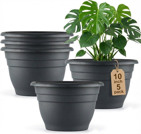 RooTrimmer 5 Pack 10-Inch grey pots for wall display and vertical gardens.
