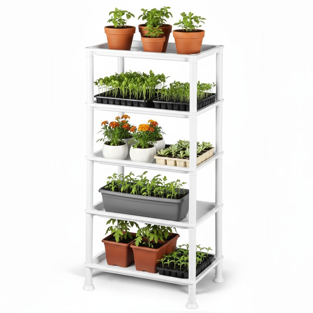 RooTrimmer 5-Tier stand side view showing vertical space-saving design for seedlings