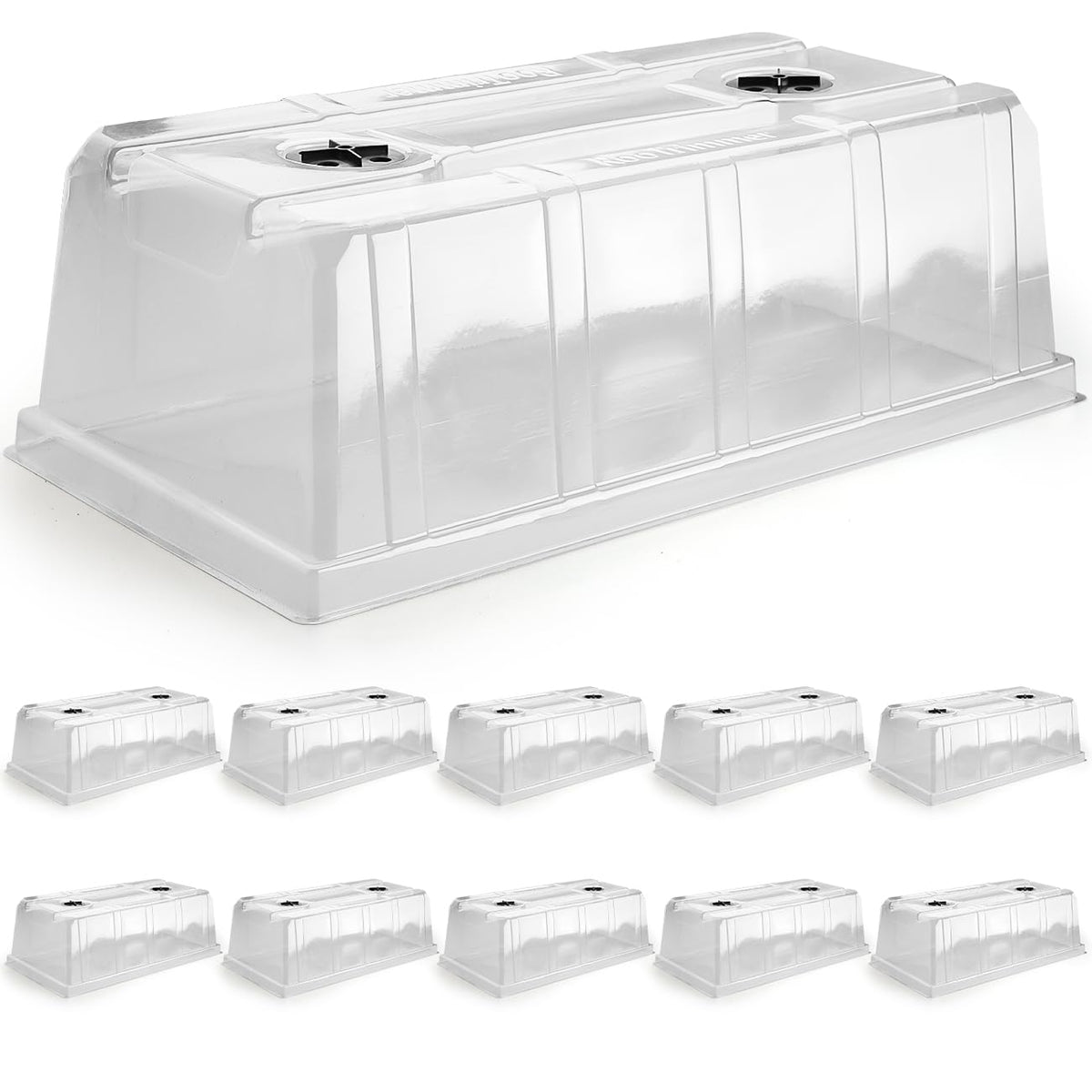 RooTrimmer 6.3-inch tall humidity dome for taller seedlings and stronger roots.
