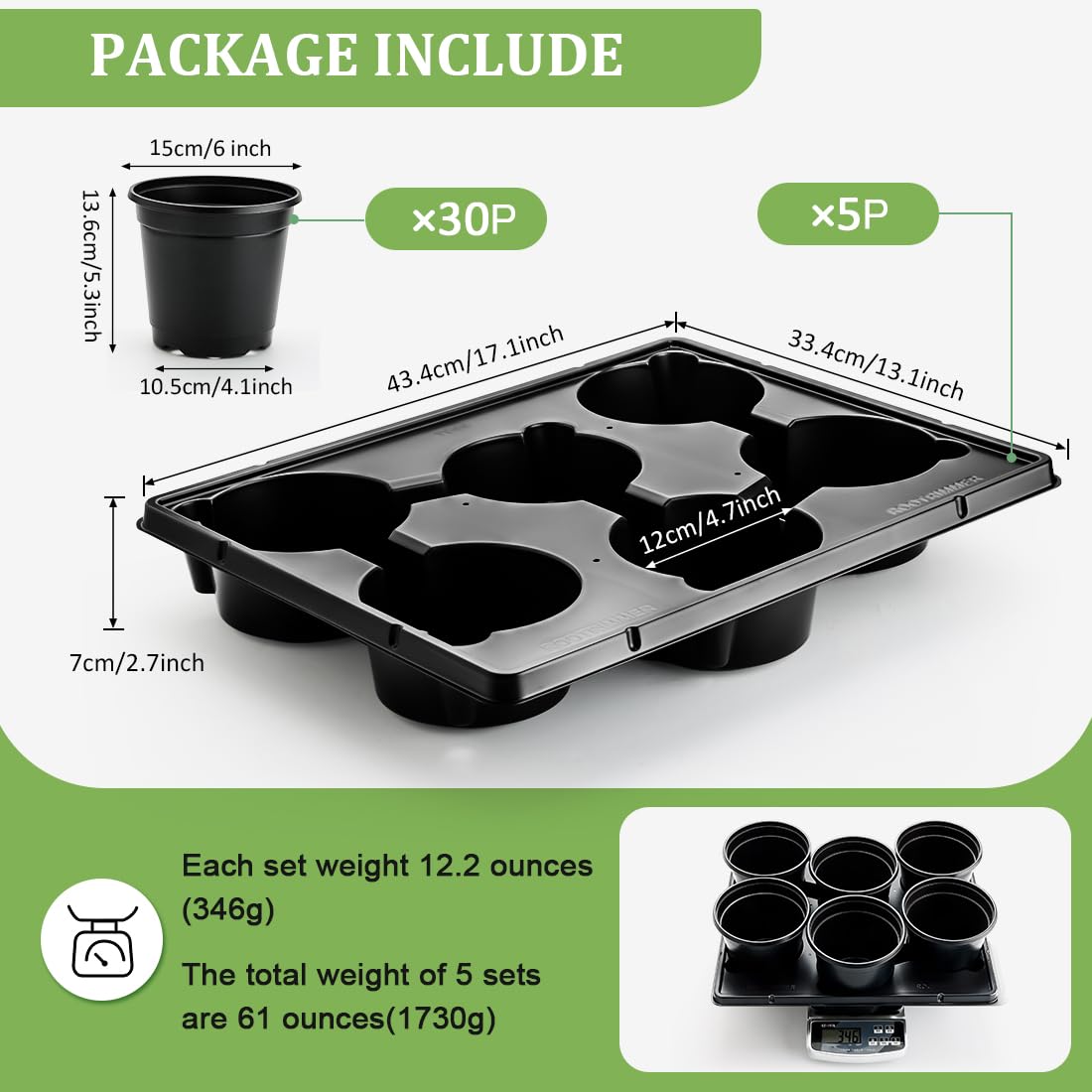 RooTrimmer 6-cell nursery trays securely hold six pots.