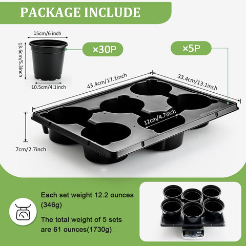 RooTrimmer 6-cell nursery trays securely hold six pots.