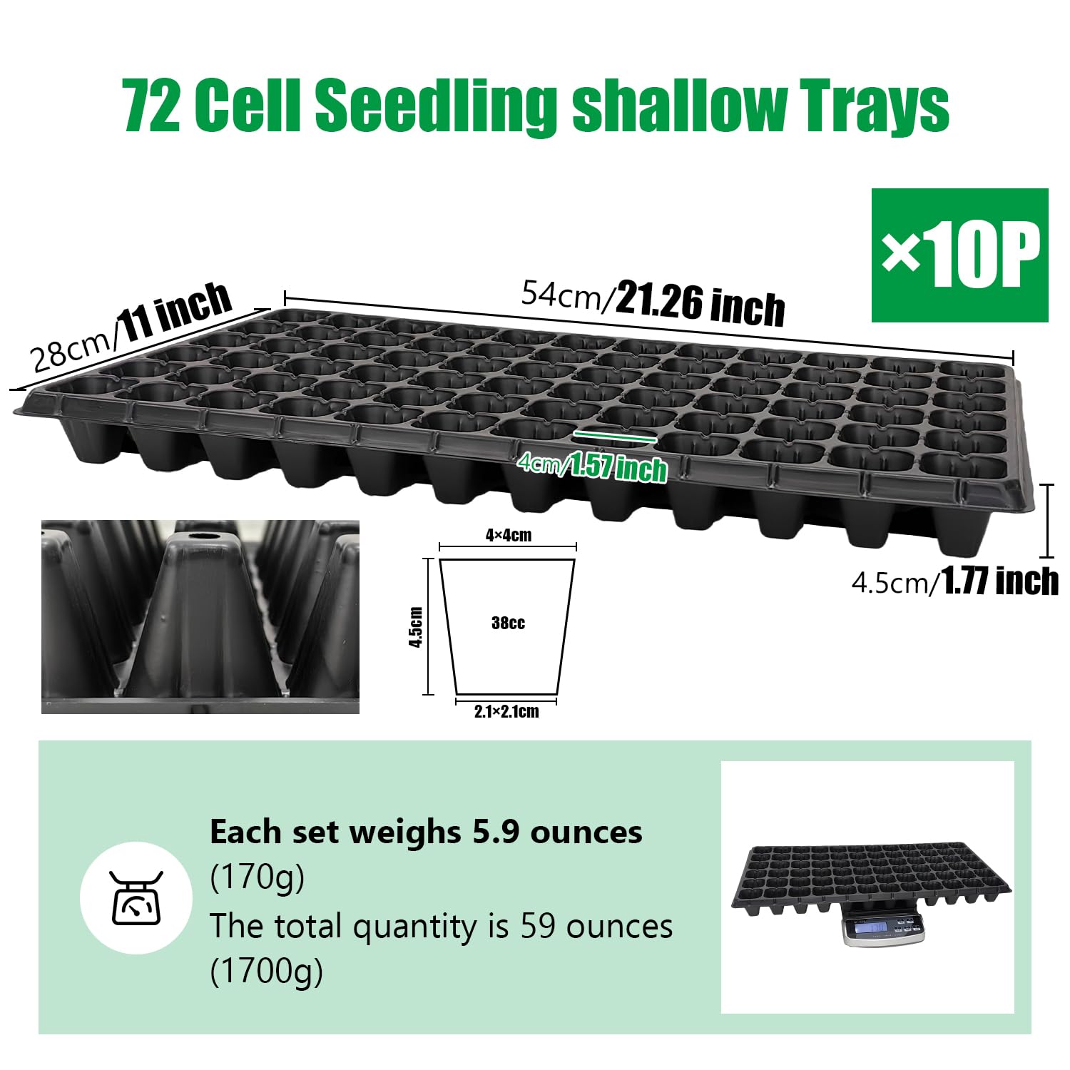 RooTrimmer 72-cell seed tray side angle shows deep cells ideal for robust seedlings