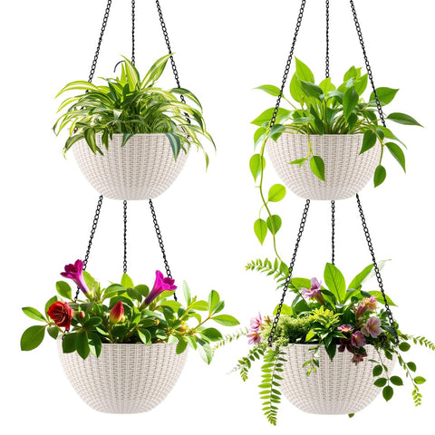 RooTrimmer 8-inch hanging planter with drainage holes for soil moisture control.
