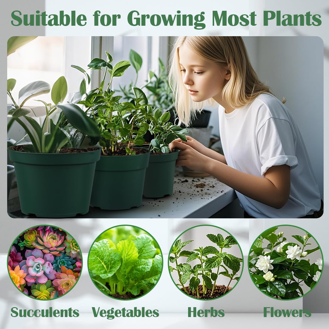 RooTrimmer 8-inch nursery pot green front view accommodates bigger starts.
