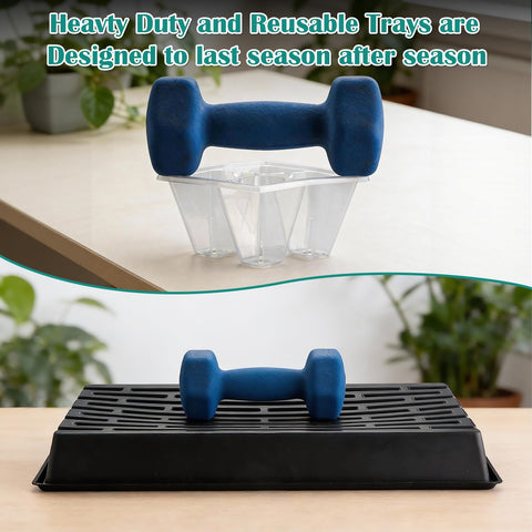 RooTrimmer 4-cell trays with bottom holes for easy transplanting.