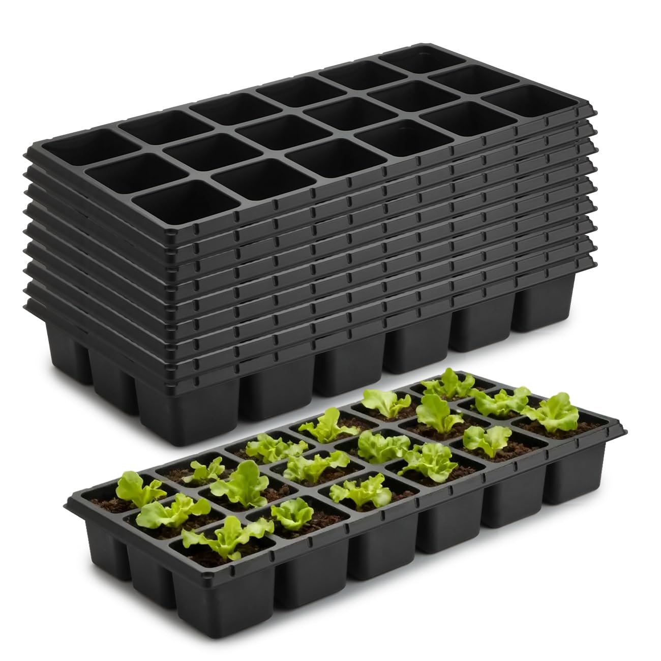 RooTrimmer 18-cell deep seed starter tray in use for robust seed germination.