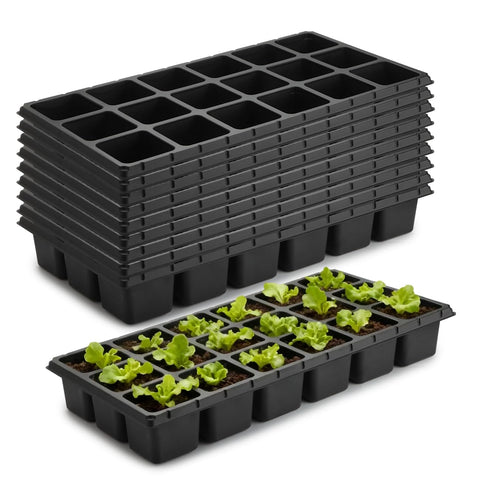 RooTrimmer 18-cell deep seed starter tray in use for robust seed germination.