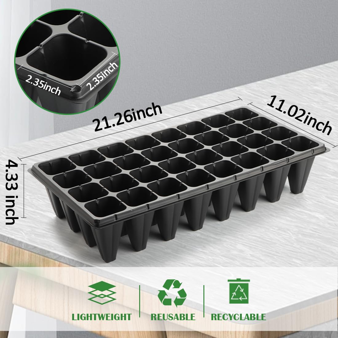 RooTrimmer tray features bottom drainage hole and guide channels for even watering.