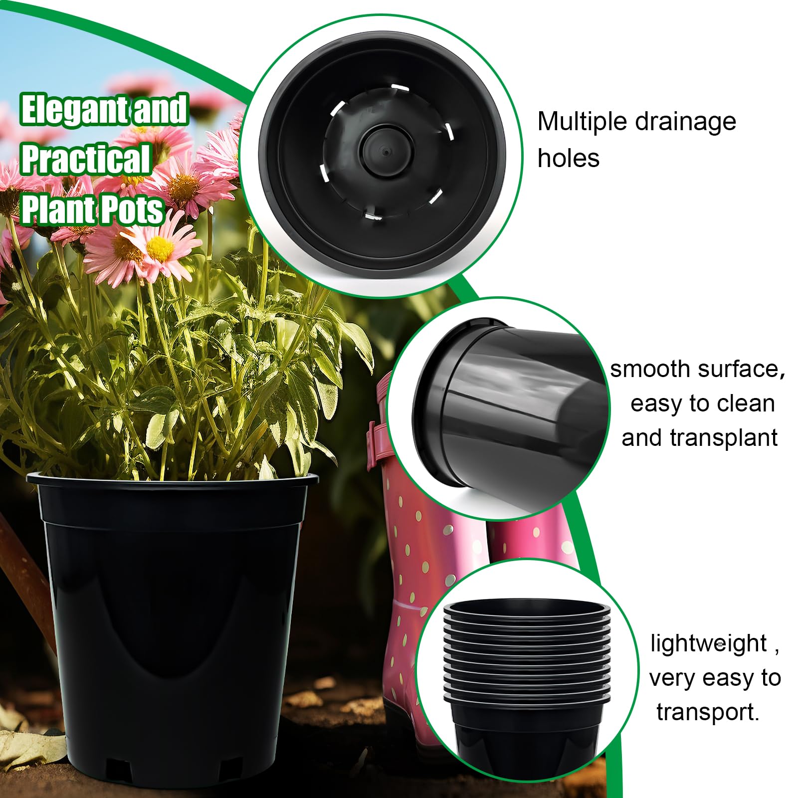 RooTrimmer plastic pot with drainage holes supports proper moisture and root health