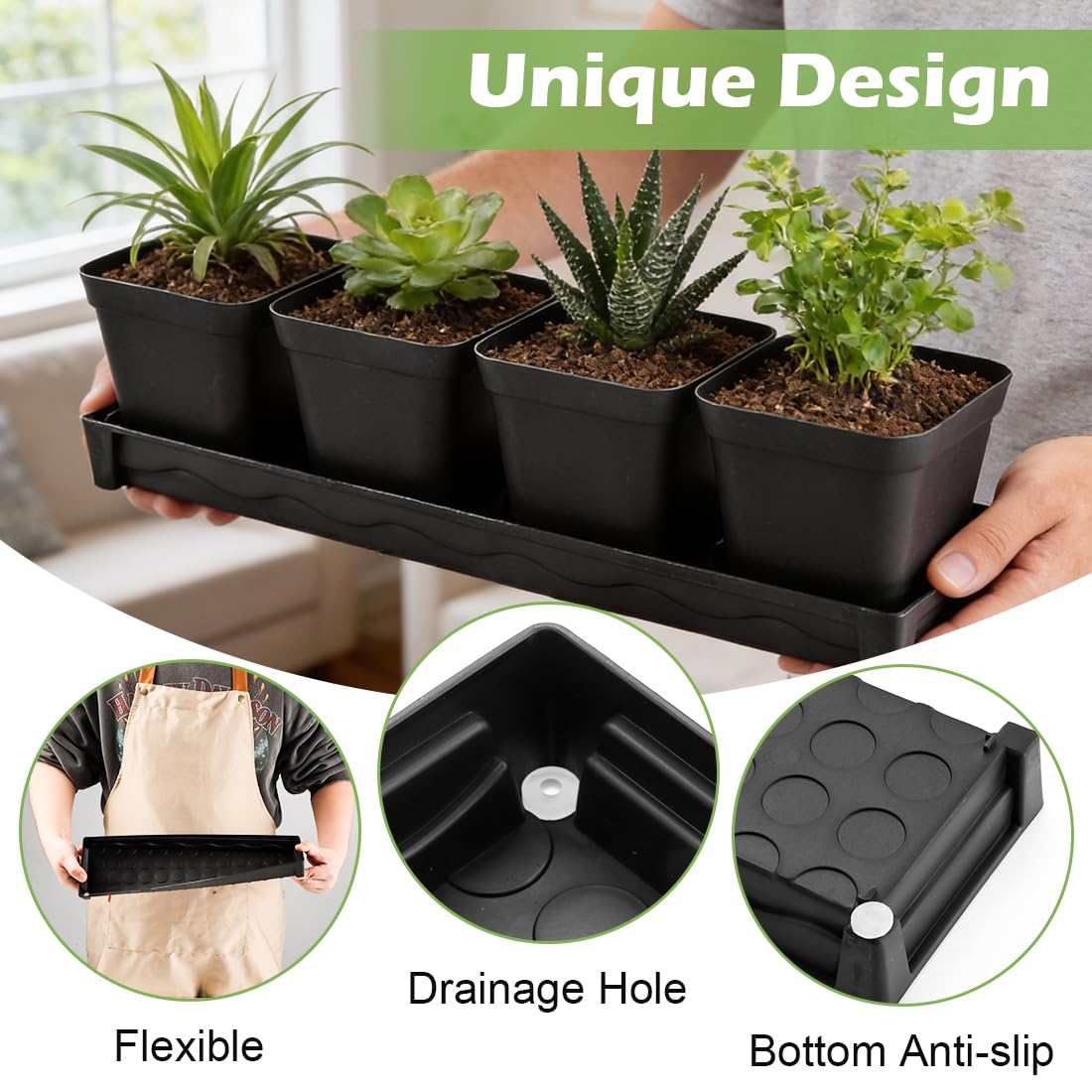 RooTrimmer durable window sill tray fits four 4 inch pots.
