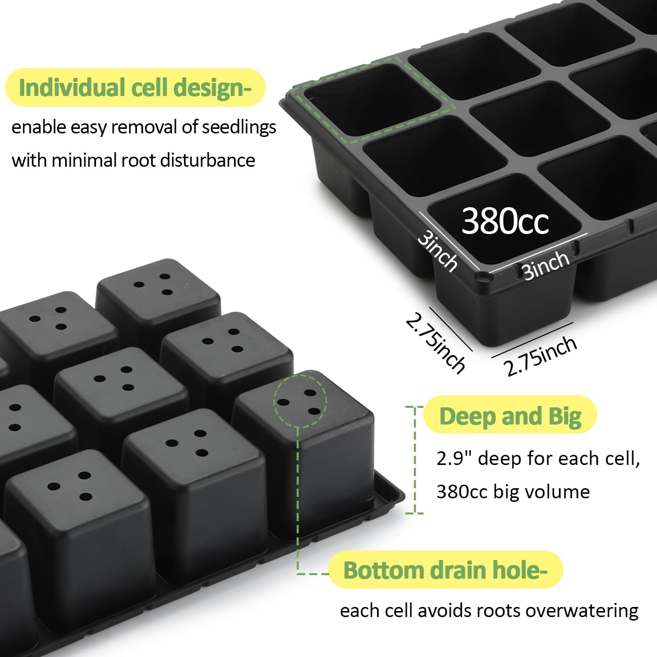 RooTrimmer efficient drainage tray with bottom holes for even watering.