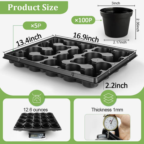 RooTrimmer five-tray seed start kit with 100 pots for efficient nursery setup.
