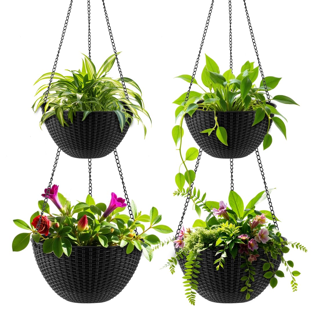 RooTrimmer hanging planters 4-pack setup ready for effortless outdoor or indoor display.