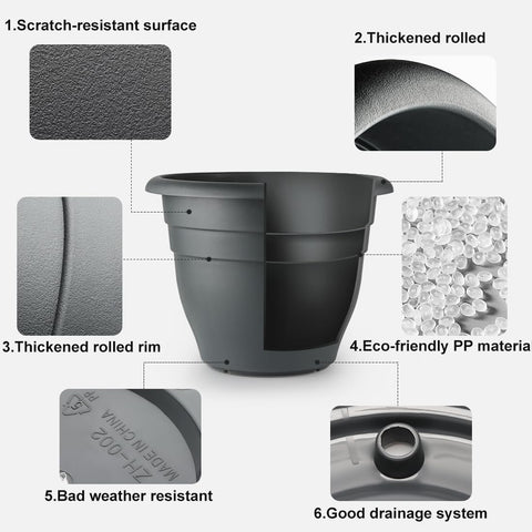 RooTrimmer heavy-duty plastic planter in black for indoor or outdoor use.