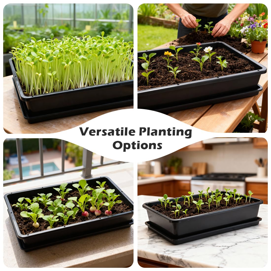 RooTrimmer versatile indoor-use trays for microgreens and seed starting.