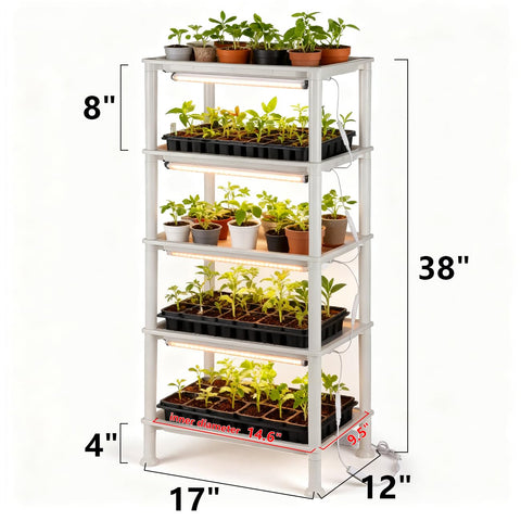 RooTrimmer LED grow light with auto-timer illuminates seedlings for steady growth