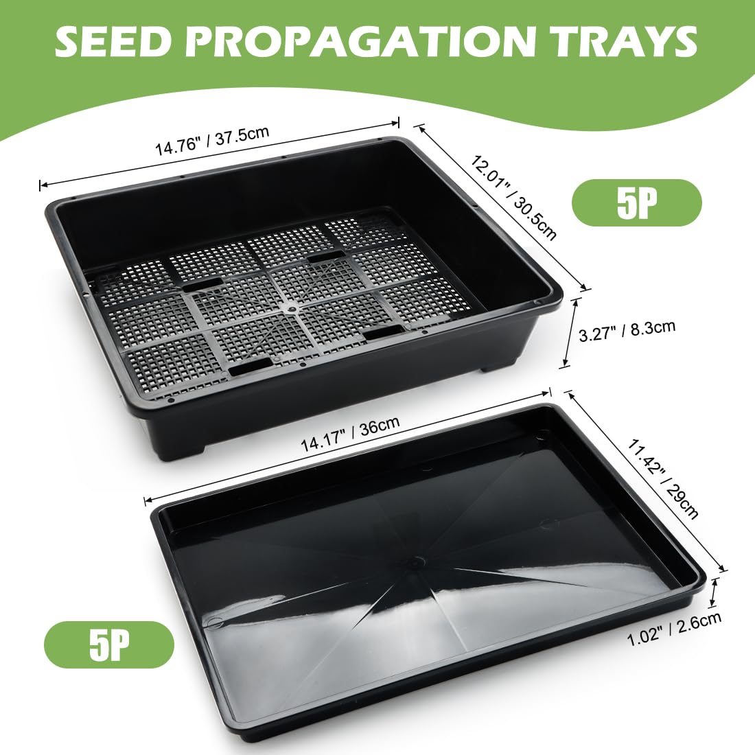 RooTrimmer microgreen-trays with 14x12 inch footprint for indoor growing.