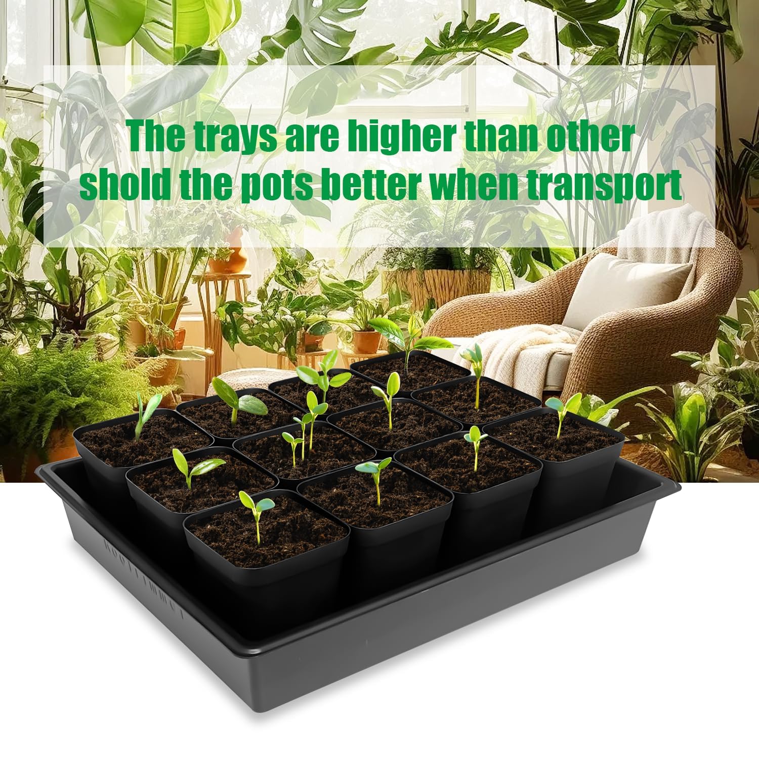 RooTrimmer nursery tray with pots demonstrating anti-tip stability.