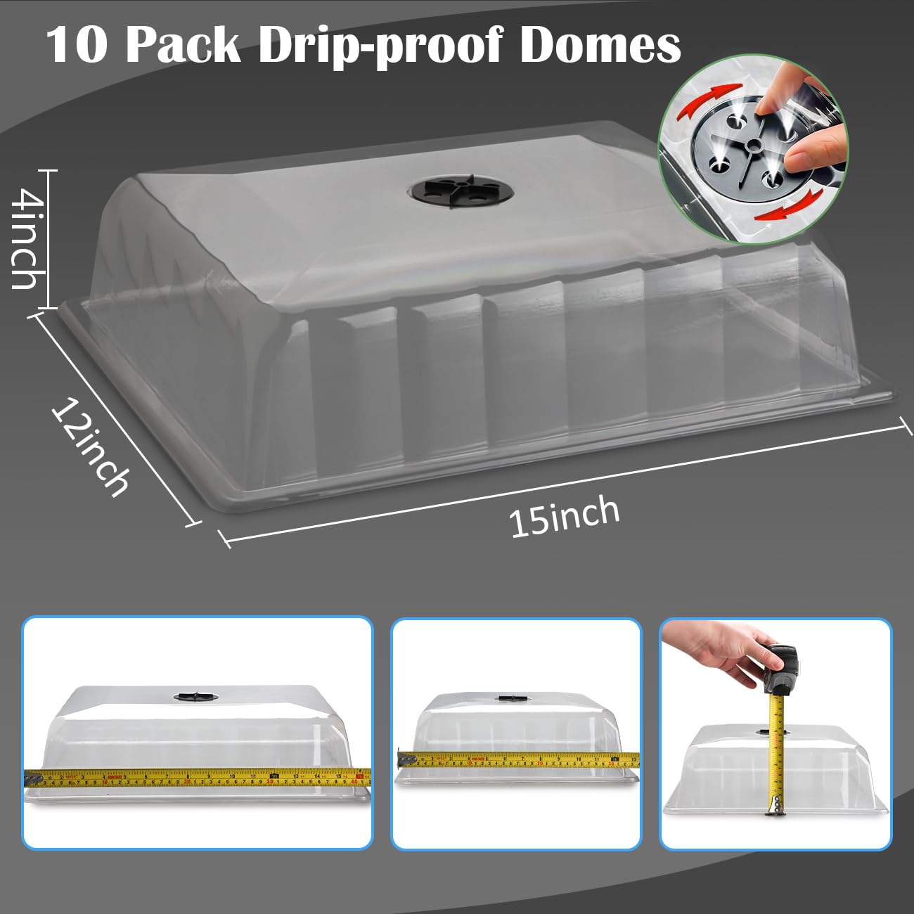 RooTrimmer seed starter dome protects seedlings from pets, drafts, and dust.
