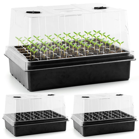RooTrimmer seed starter trays with 5in tall domes protect seedlings from cold.