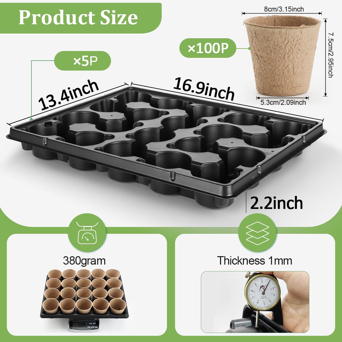 Seedling tray with 0.2-inch air gap slots promoting root health and airflow.