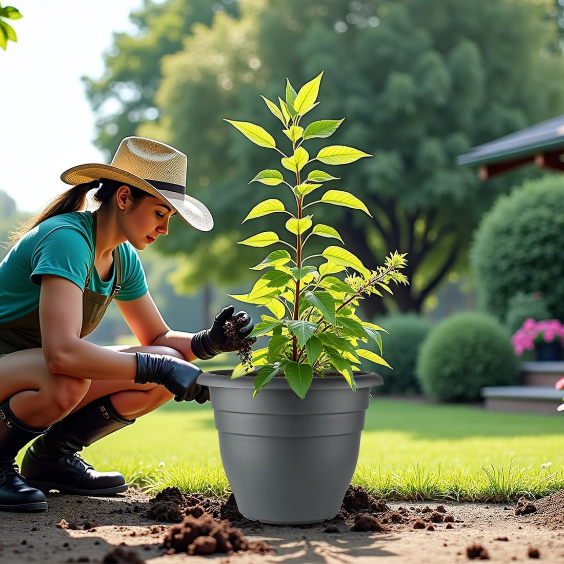 RooTrimmer set of 3 gray planters for coordinated outdoor décor.