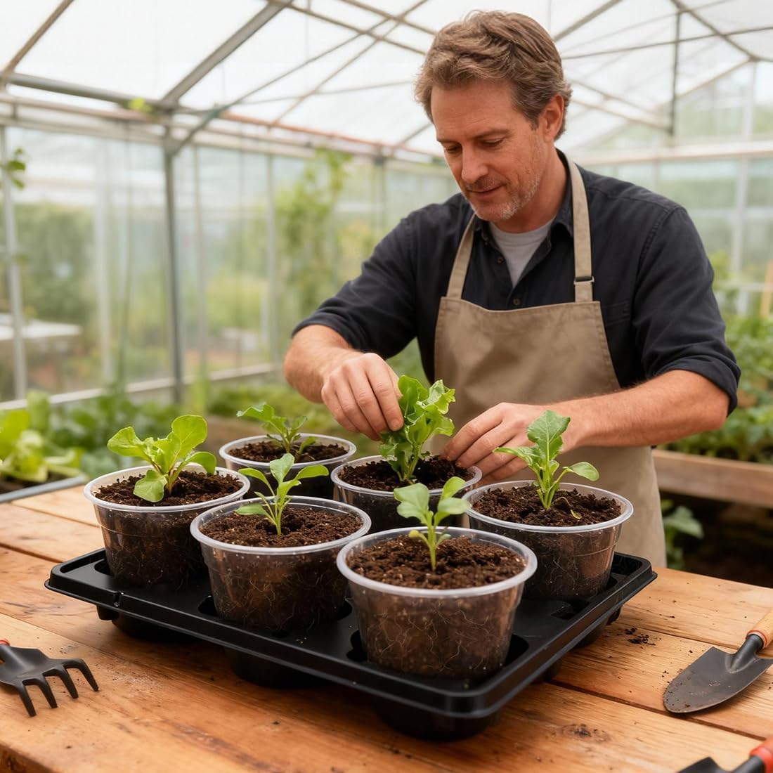 RooTrimmer shuttle carrying tray enables easy seedling transport.