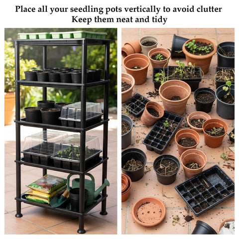 RooTrimmer small pots on stand demonstrates tidy, elevated growing area.