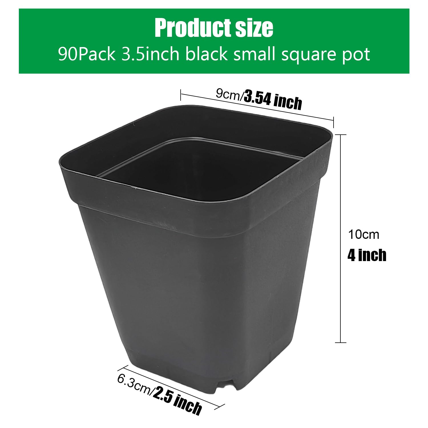 RooTrimmer square pot with tall 4-inch design promoting robust root growth.