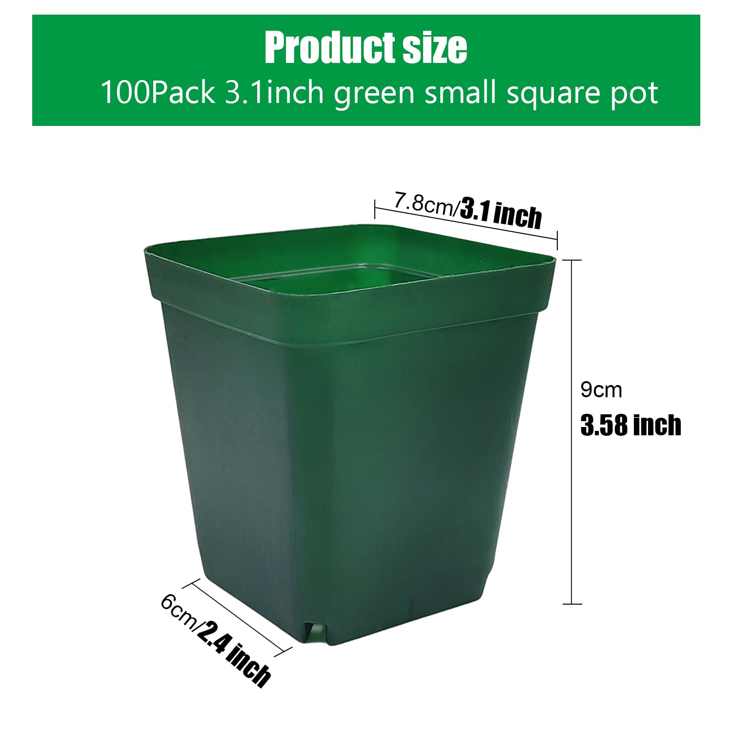 RooTrimmer square seedling pot 3.15 inch side view shows stable, stackable design.