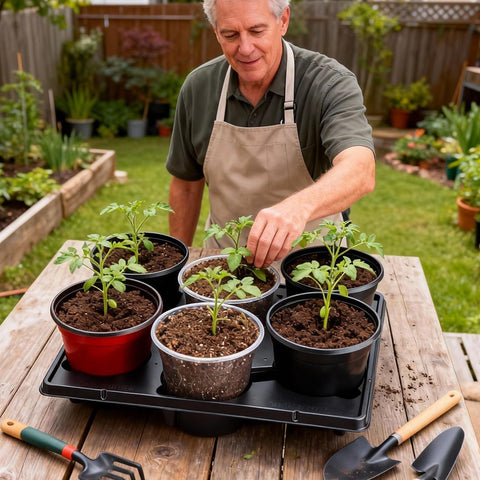RooTrimmer stackable 6-inch pot tray saves space when stored