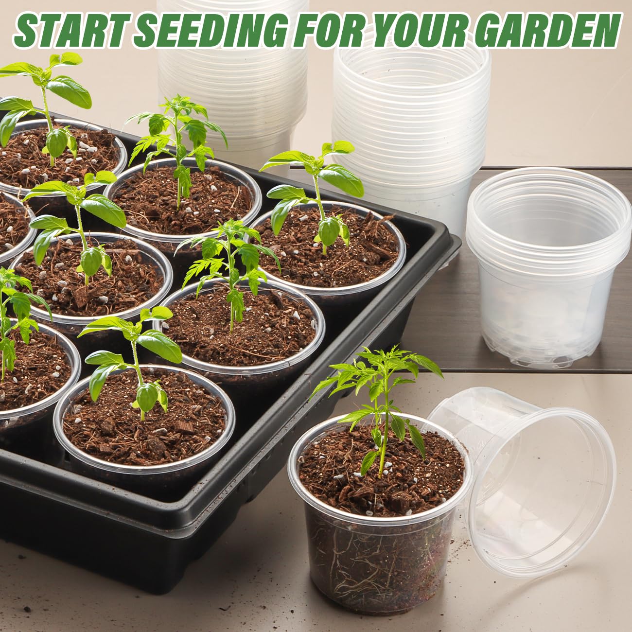 RooTrimmer stackable seedling pots save space and organize gardening setup.