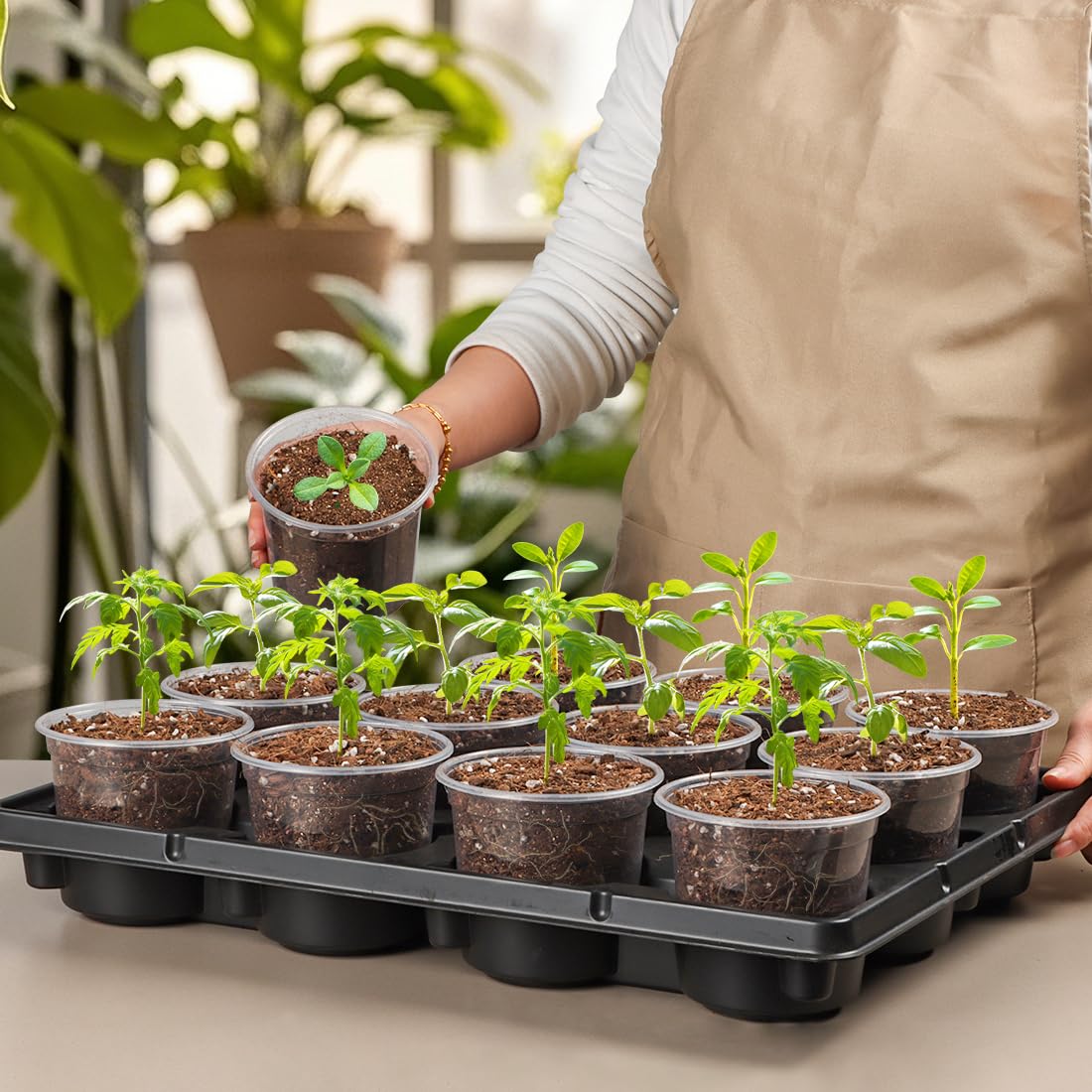 RooTrimmer stackable setup saves space when storing extra pots