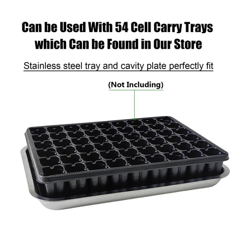 RooTrimmer stainless seed tray side angle shows sturdy construction for heavy loads