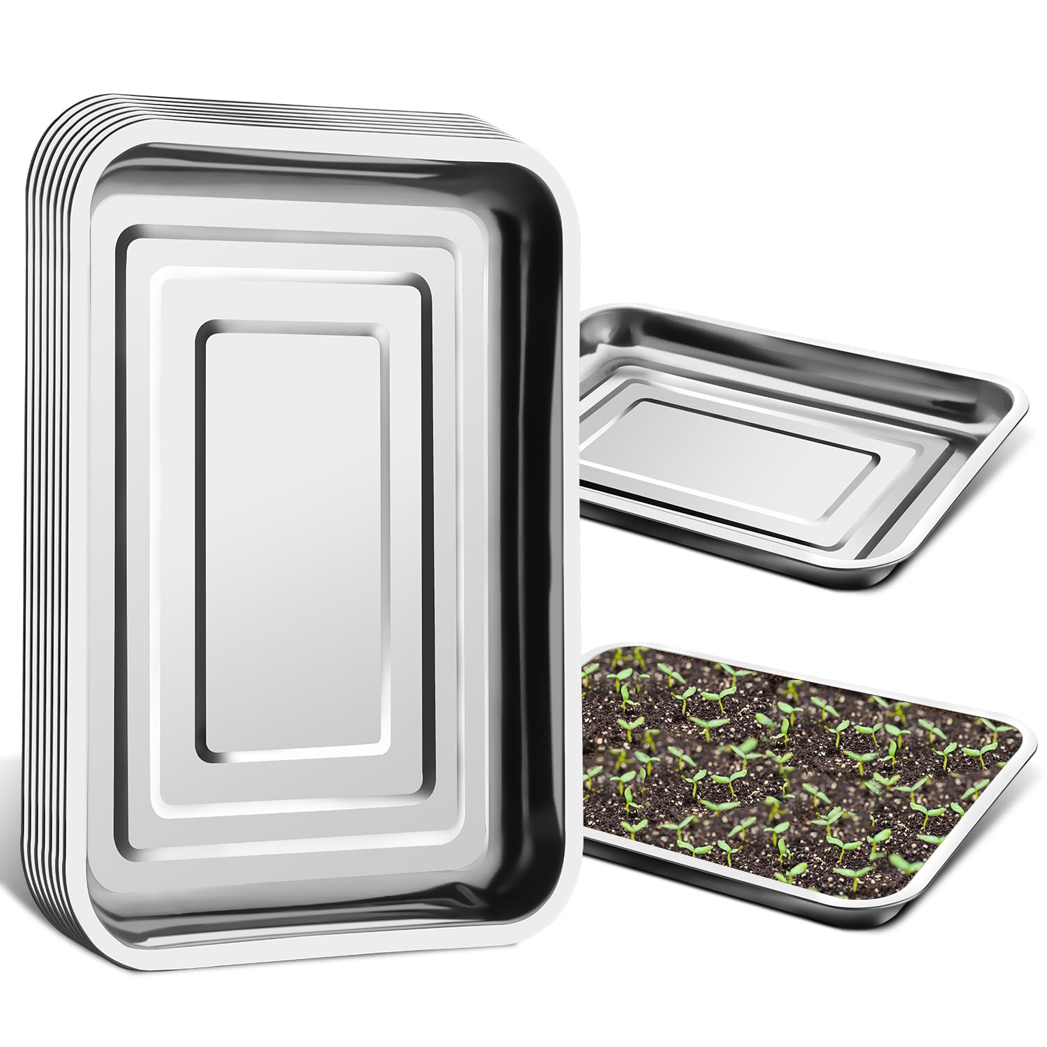 RooTrimmer stainless seed tray top view with 54-cell layout for organized seed starting