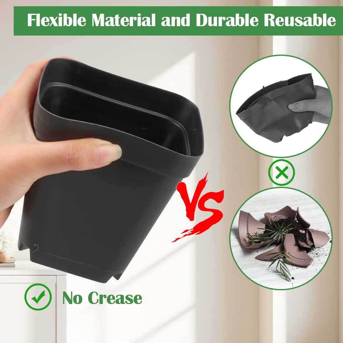 RooTrimmer sturdy pots resist deformation for easy transplanting.