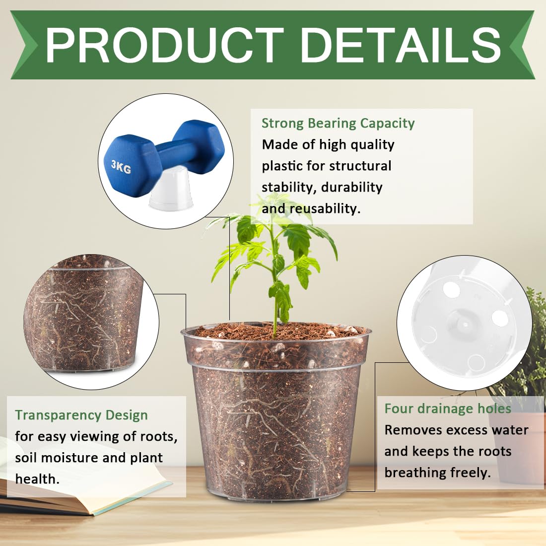 RooTrimmer sturdy-wall pot suitable for indoor decor and small plants