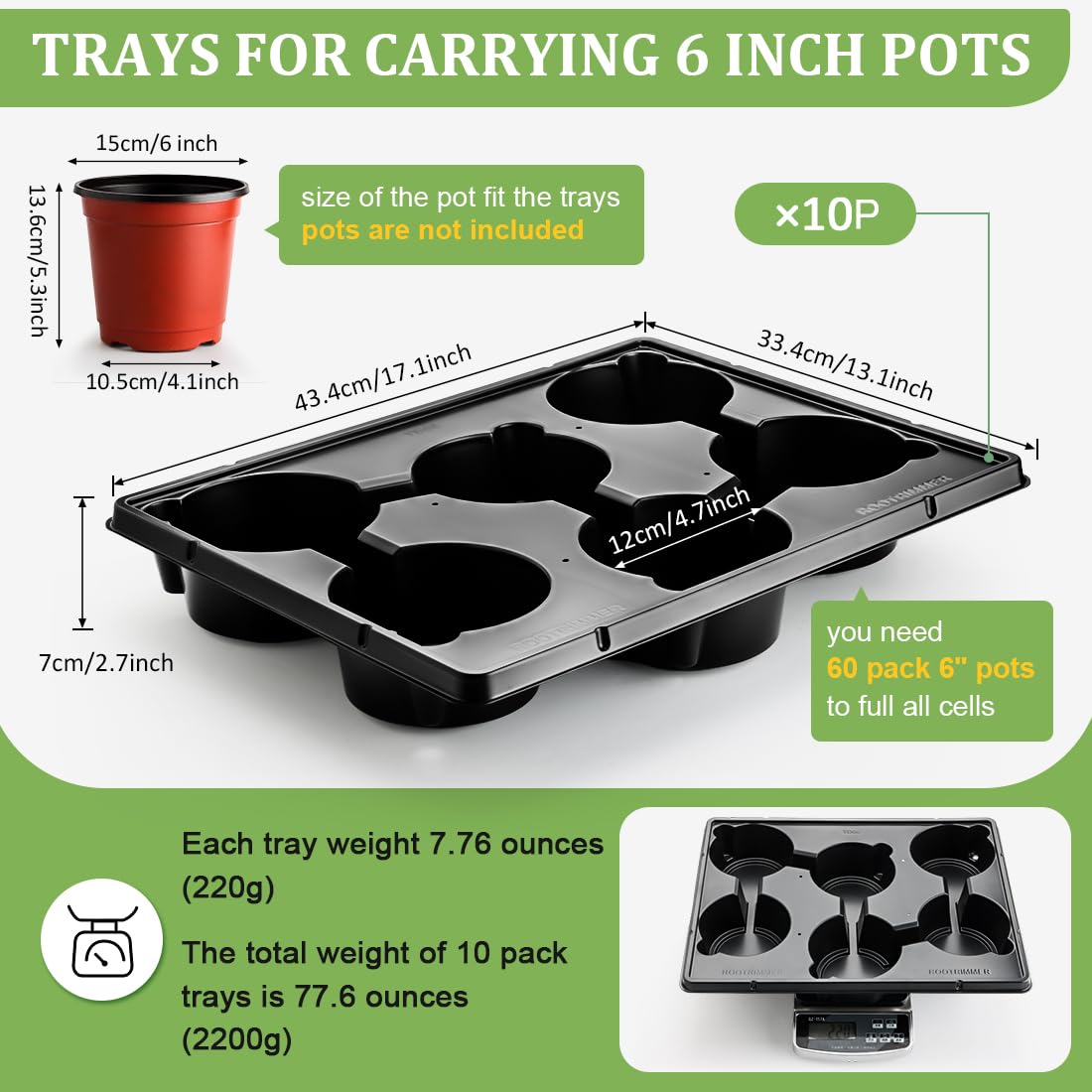 RooTrimmer thickened plastic nursery tray offers durability for long-term use
