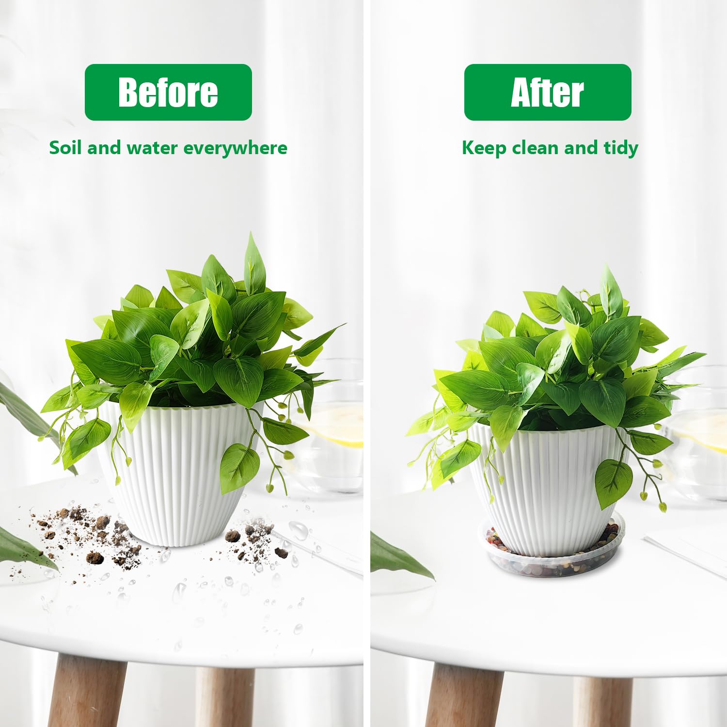 RooTrimmer thickened plastic saucer highlighting durability for heavy pots