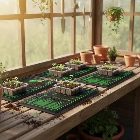 Rootrimmer tray-compatible heat mat fits 1020 trays for reliable seed care.
