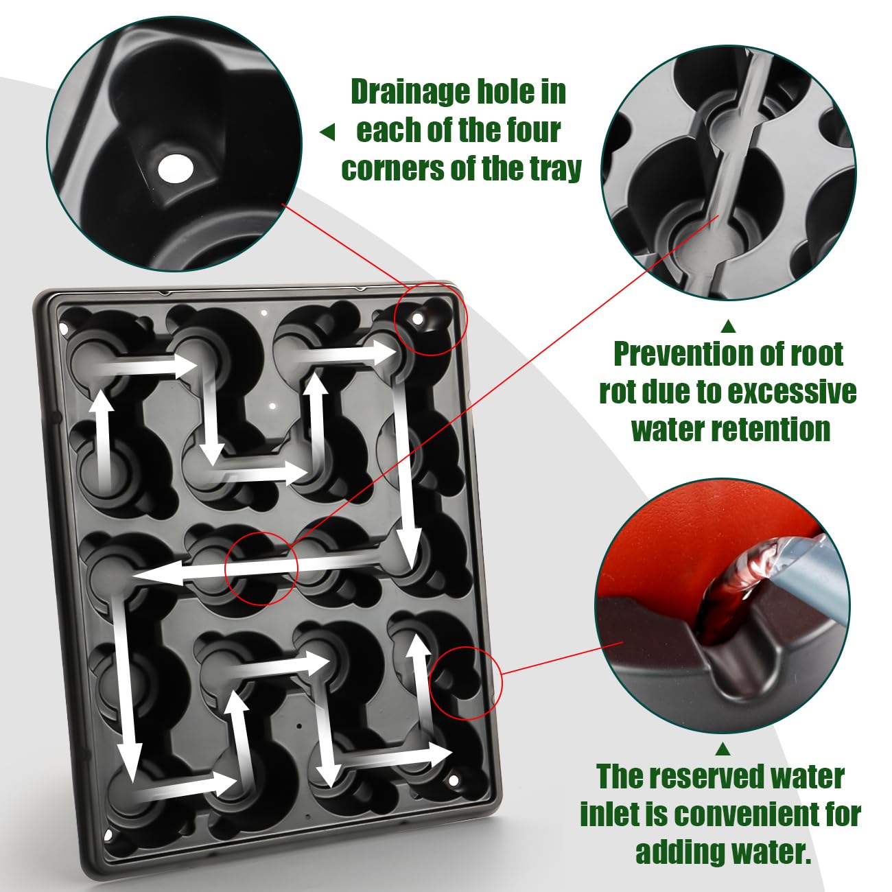RooTrimmer tray shows corner drainage holes for healthier watering.